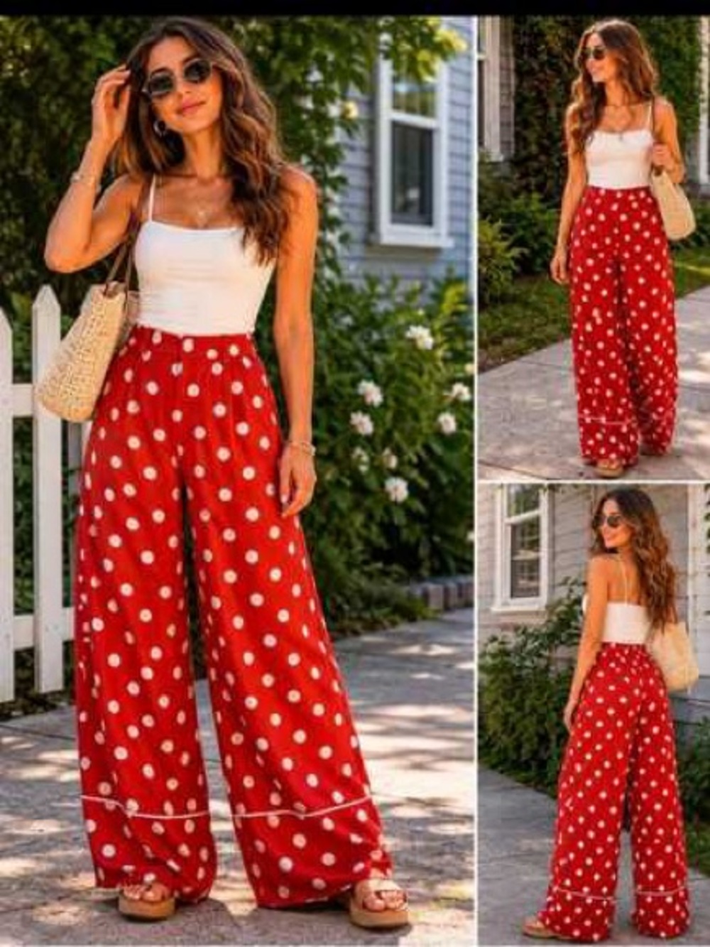 Maeve by Anthropologie Polka Dot Wide Leg Pants - Red